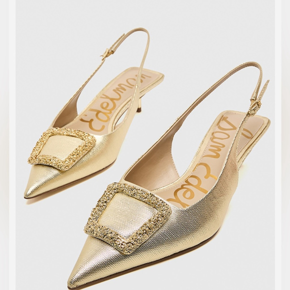 NIB-Sam Edelman Gold Pointed Kammie Slingback Heels - Picture 2 of 9